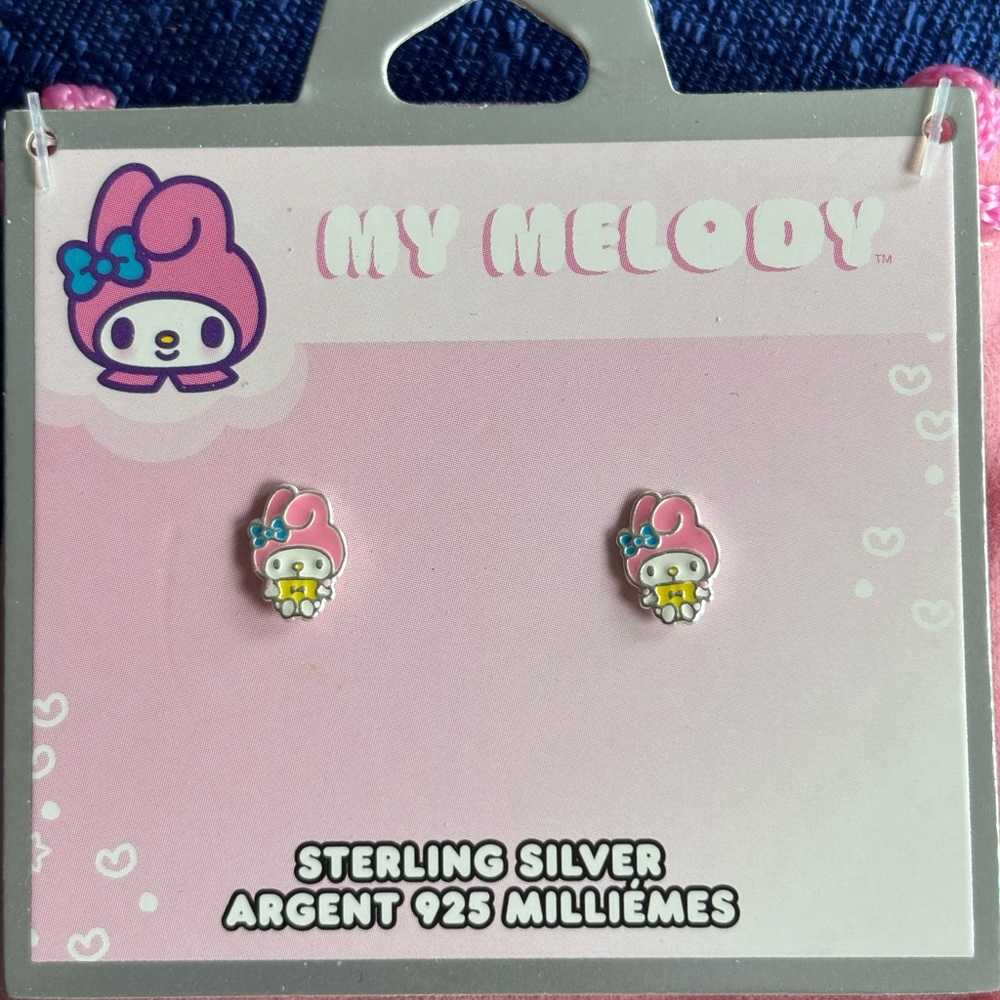 My Melody Pierced Earrings & Dust Bag 925 sterling silver NWT